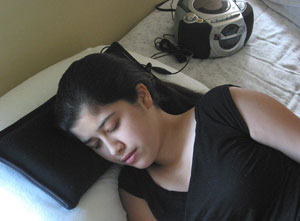 Sleep easily with sleepsonic pillow and hemisync CDs.